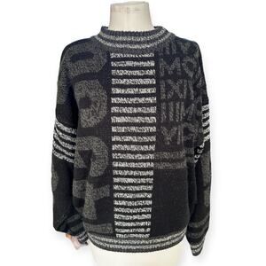 Vintage 90's Crewneck Sweater Black & Gray Patterned Ground Zero Men's XL Preppy